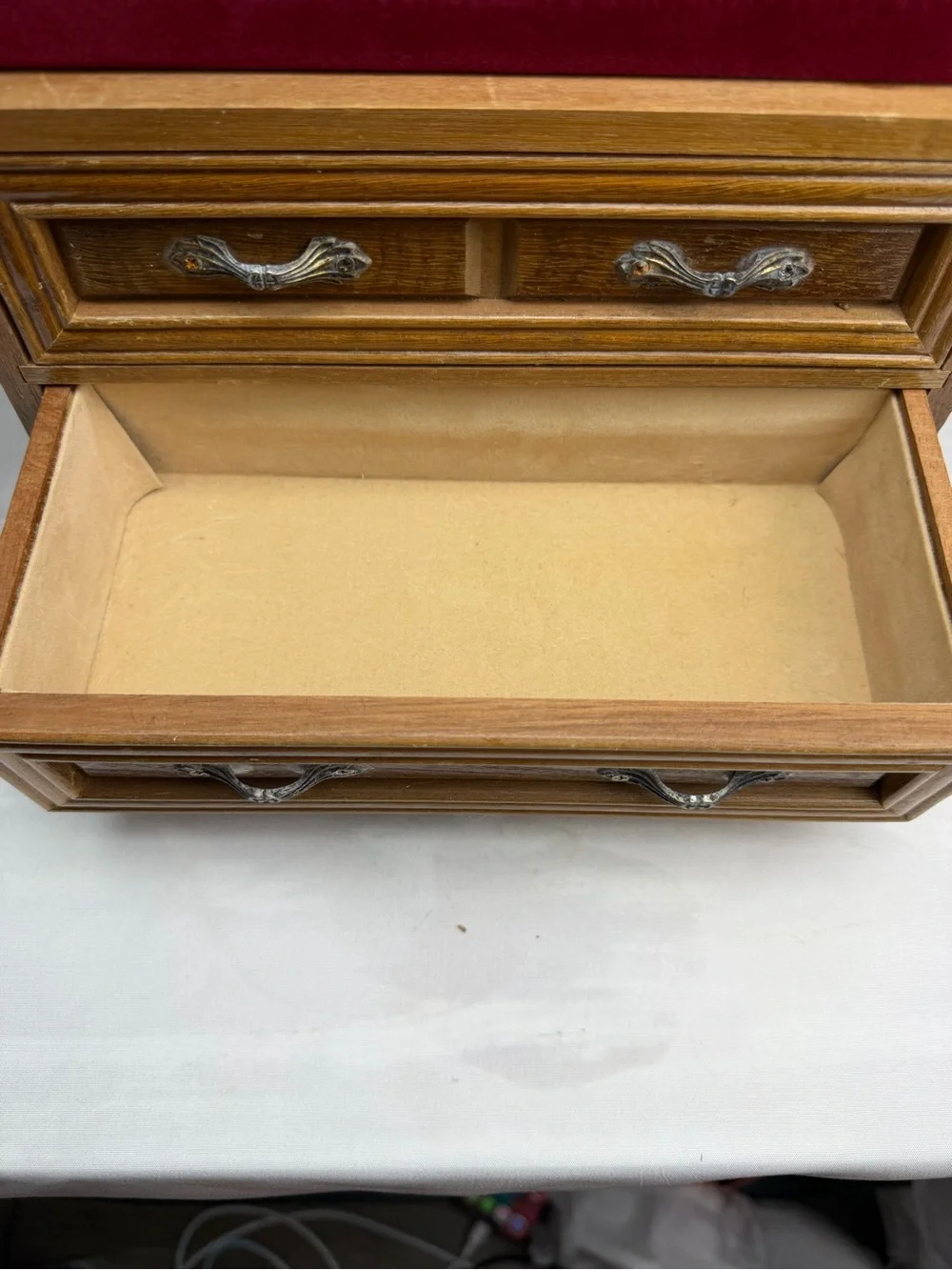 Vintage Wood 2 Door Jewelry Box Armoire Style Cabinet  Organizer &  Drawer
